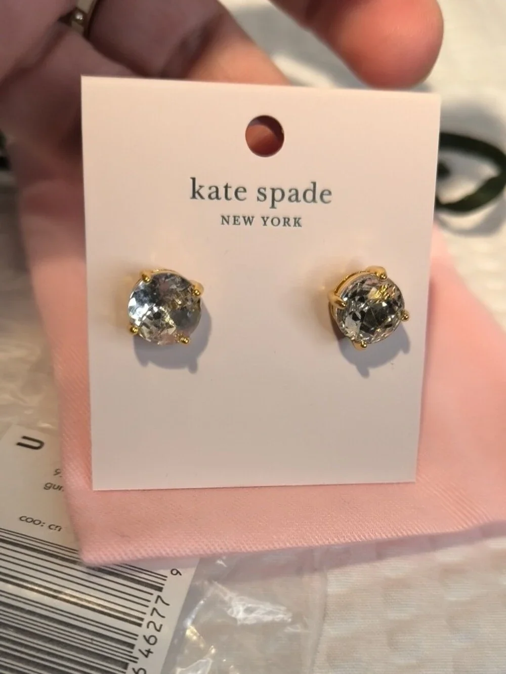 kate spade gold-tone crystal Gumdrop Clear stud earrings with Dustbag